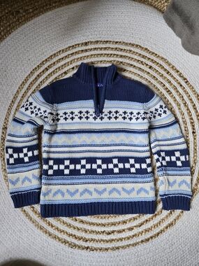 Eagle's Eye Kids Navy and Cream Nordic Half-Zip Knit Sweater Cotton